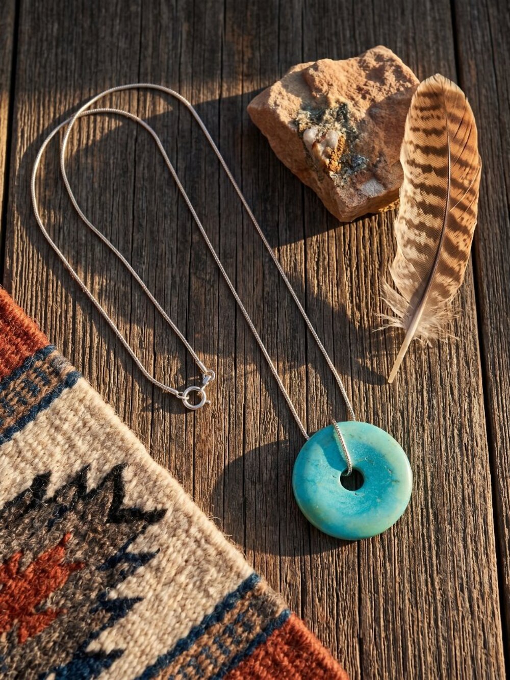 Vintage Boutique Turquoise Donut Pendant Sterling Silver Necklace